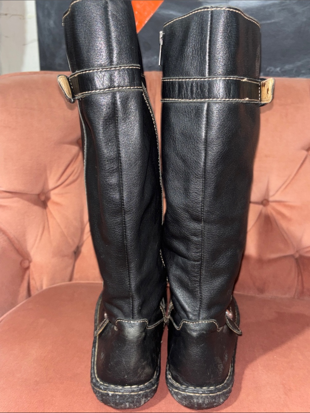 BORN black leather boots knee high zip up boots double strap detail winter boot - Picture 5 of 13